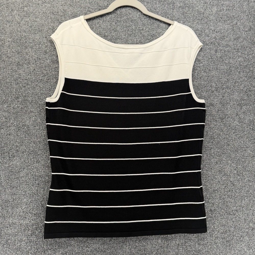 White House Black Market Top Womens XL Black Striped Sleeveless Old Money Preppy